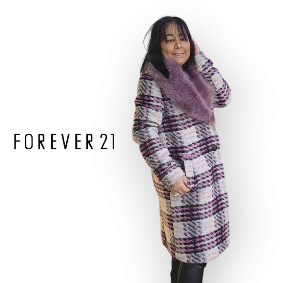 FOREVER 21 WOMENS MEDIUM WOOL FAUX FUR WINTER COAT - Picture 5 of 10